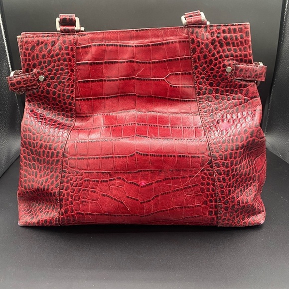 Ann Taylor Red Crocodile-Pattern Shoulder Bag- leather - Picture 3 of 11